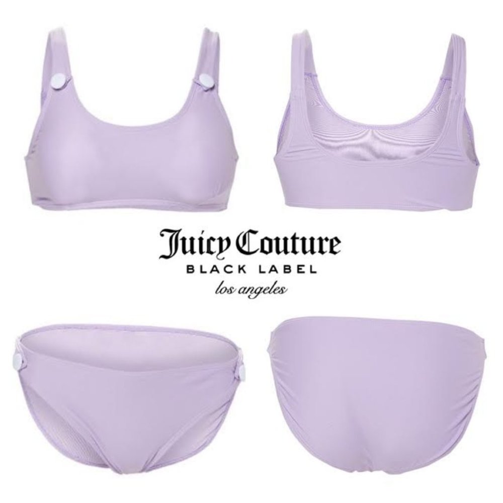 NWT 120 JUICY COUTURE Black Label Women Pastel Lilac Button-Accent Bikini Set
